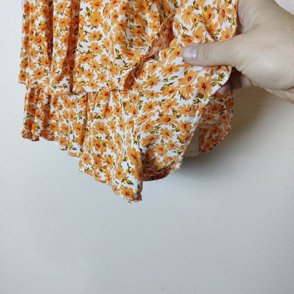 O. Vianca Orange Ditsy Floral Puff Sleeve Romantic Romper Playsuit Small - Picture 5 of 15